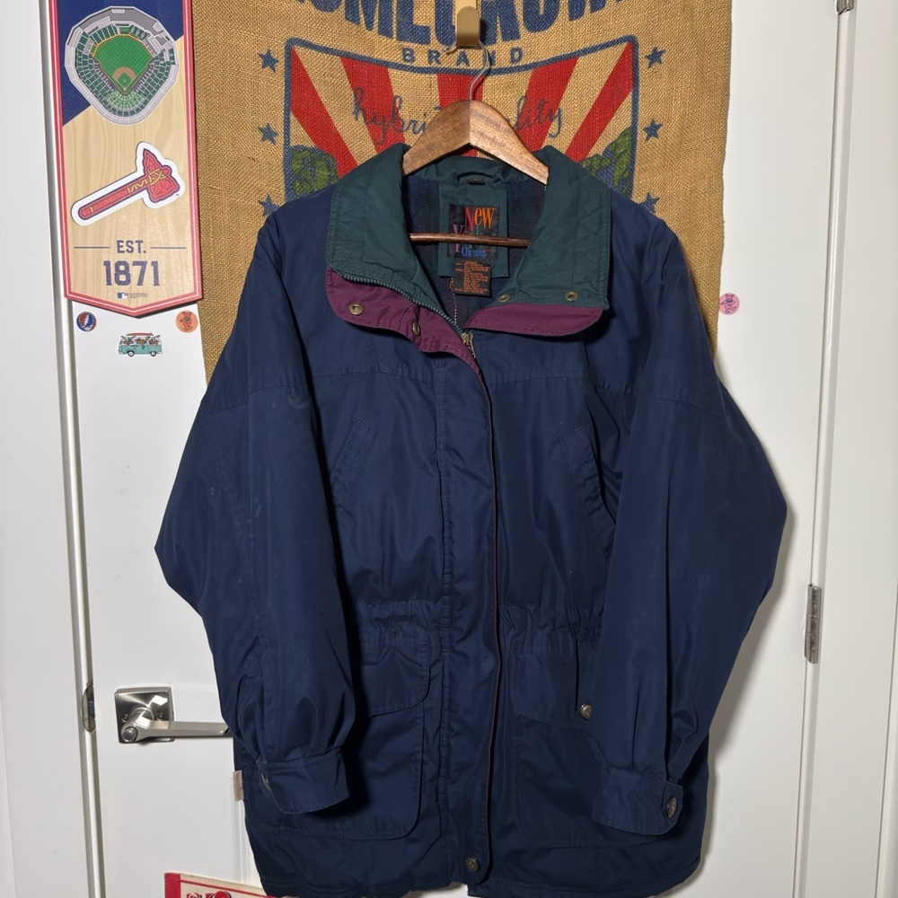Vintage 90s Blue NEW YORK CLASSICS Plaid Lined Parka Jacket (L)